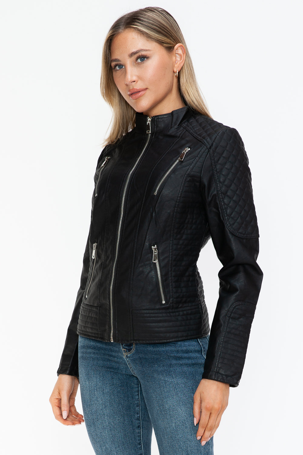 Snobbish Faux Leather Zip Up Mock Neck Jacket 16083 | Gulf Resellers