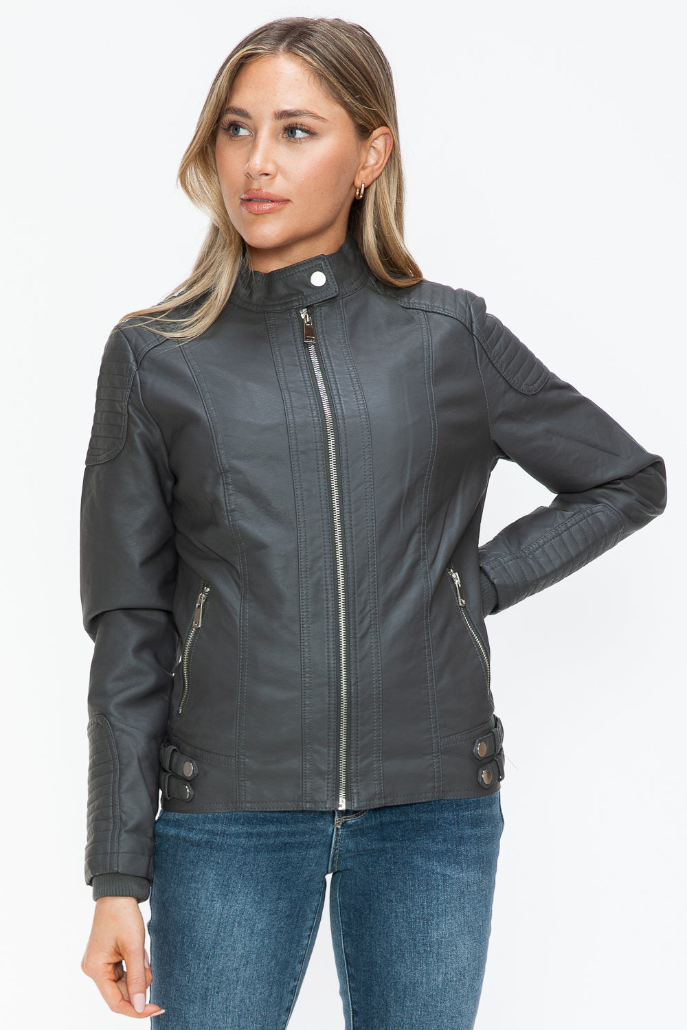 Snobbish Faux Leather Biker Jacket with Side Zip Pockets 15141 | Gulf Resellers