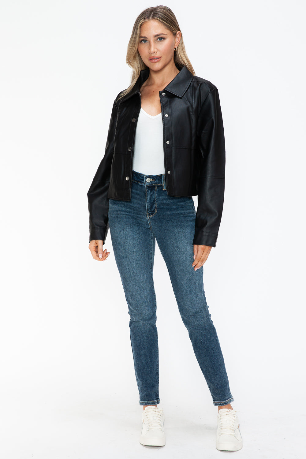 Snobbish Snap Down Long Sleeve PU Leather Jacket 16076 | Gulf Resellers
