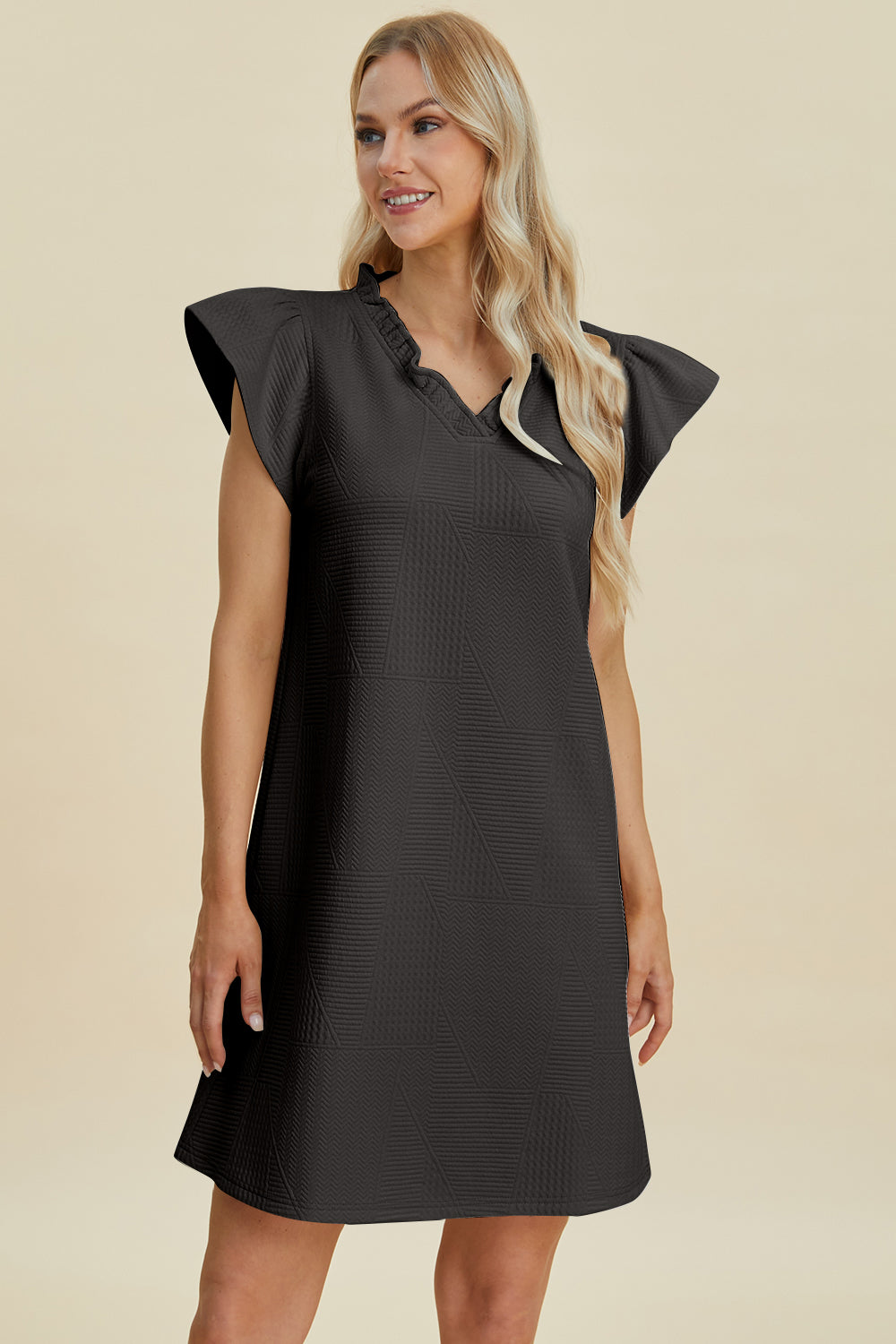 Double Take Full Size Ruffled V-Neck Cap Sleeve Dress 15080 | Gulf Resellers