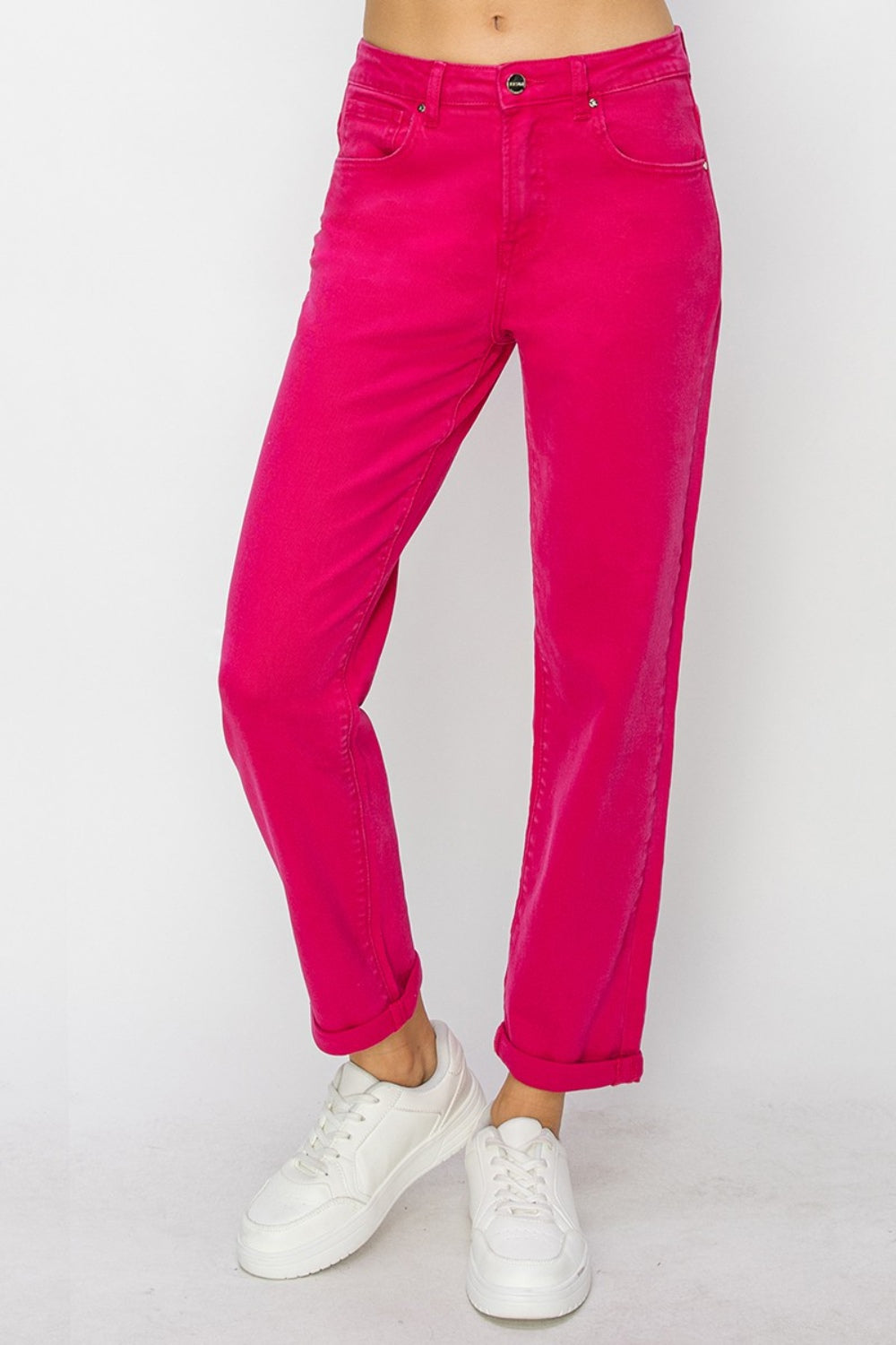 RISEN High Waist Rolled Hem Straight Jeans | Gulf Resellers