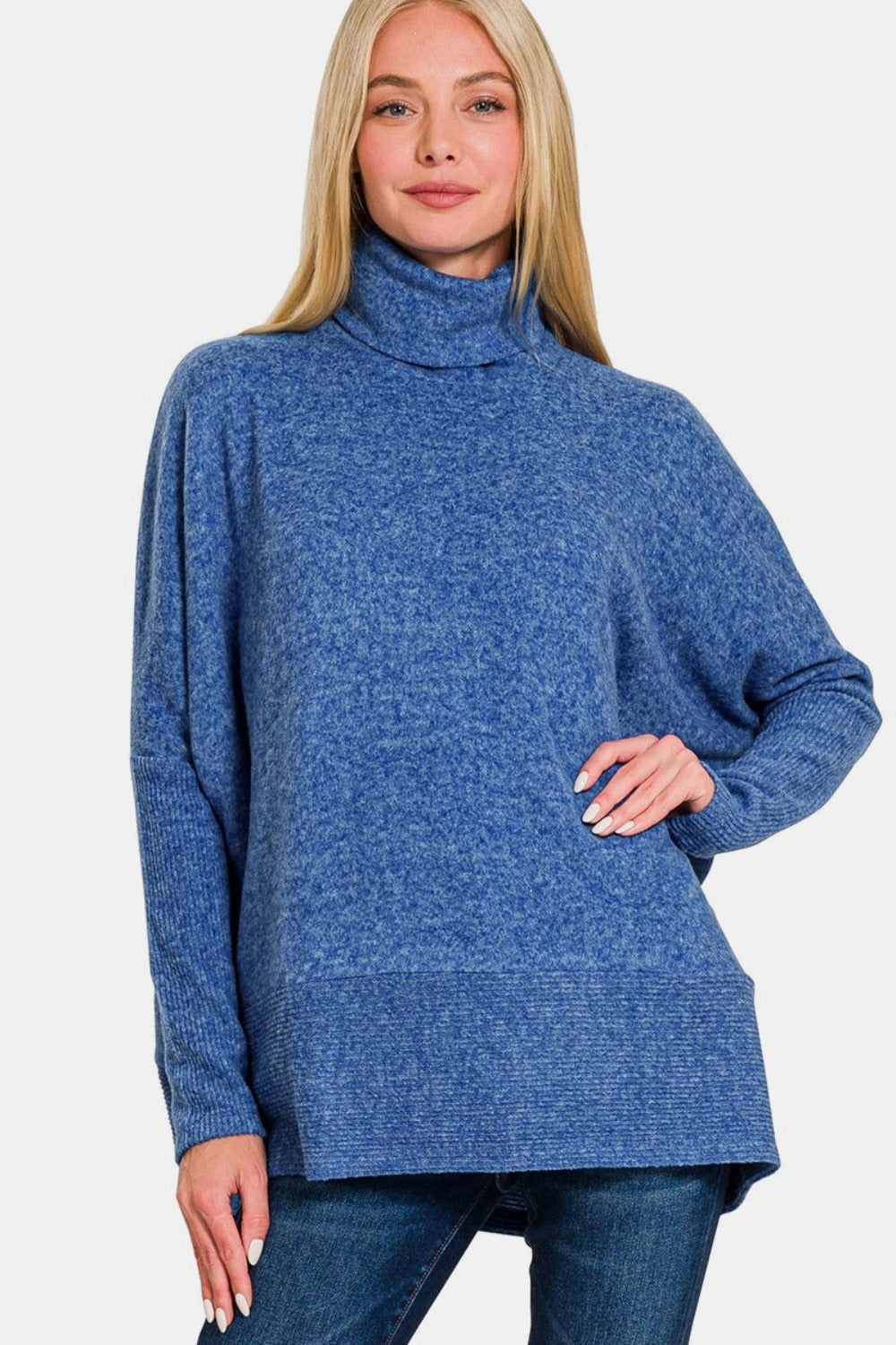 Zenana Full Size Brushed Melange Hacci Turtleneck Sweater 11997 | Gulf Resellers