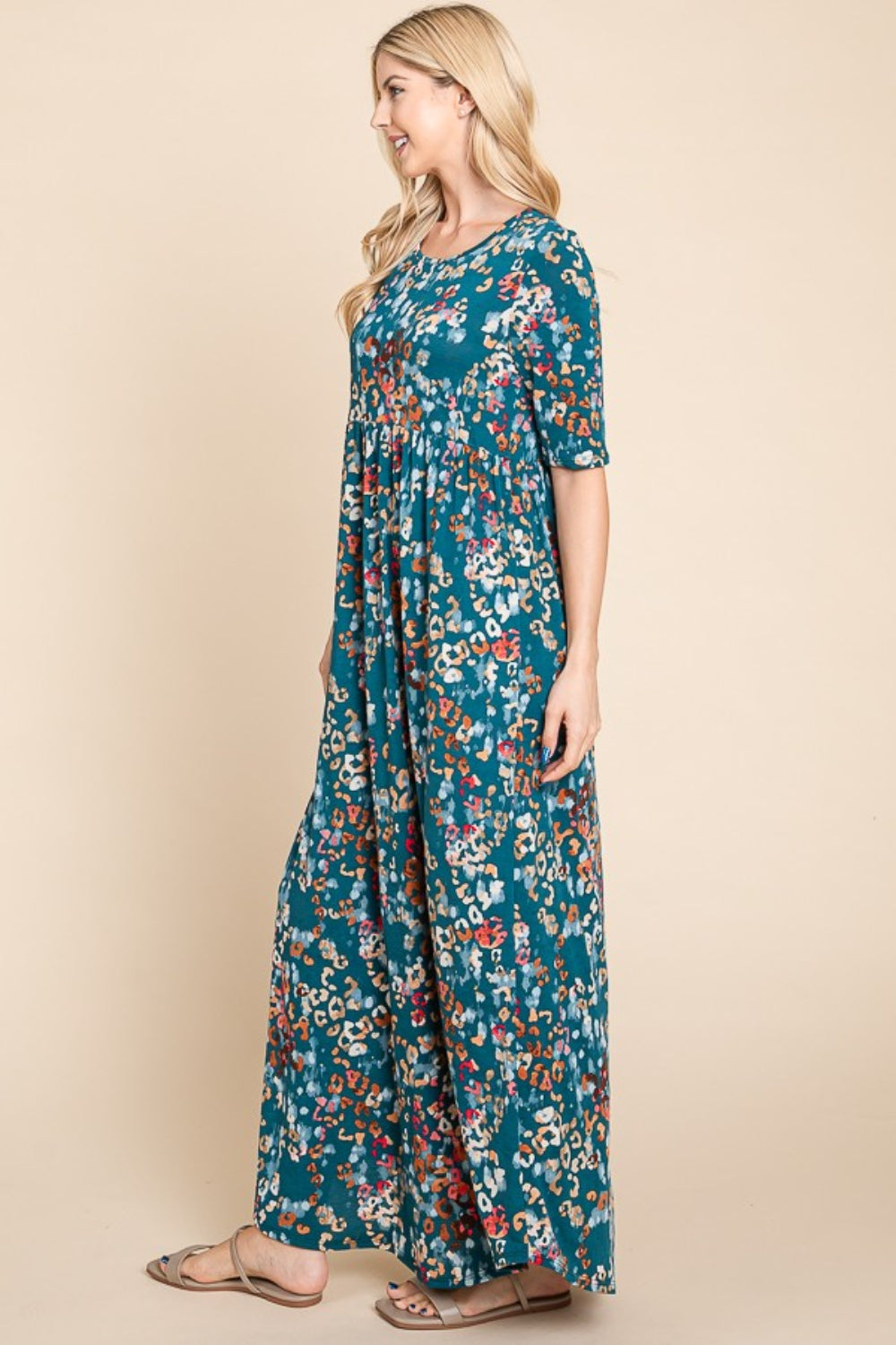 BOMBOM Printed Shirred Maxi Dress 6464 | Gulf Resellers