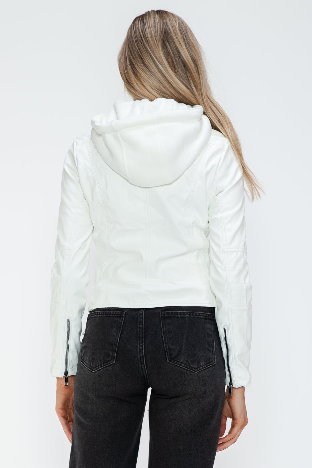 Snobbish Faux Leather Zip Up Drawstring Hooded Jacket 15869 | Gulf Resellers