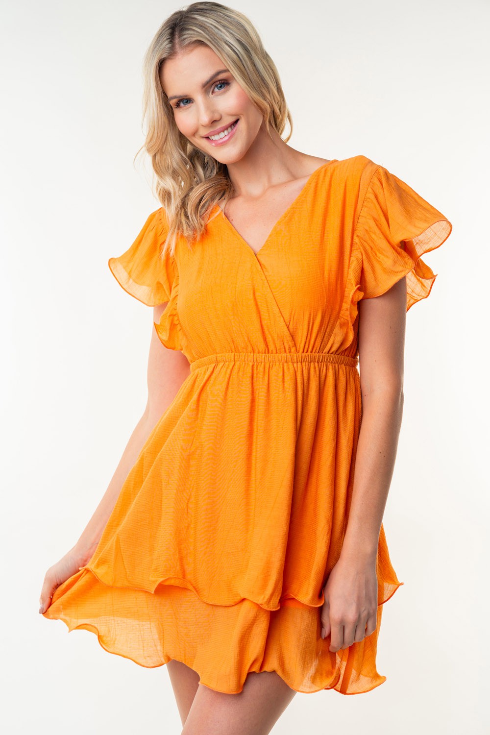 White Birch Full Size Short Sleeve Woven Layered Dress 5297 | Gulf Resellers