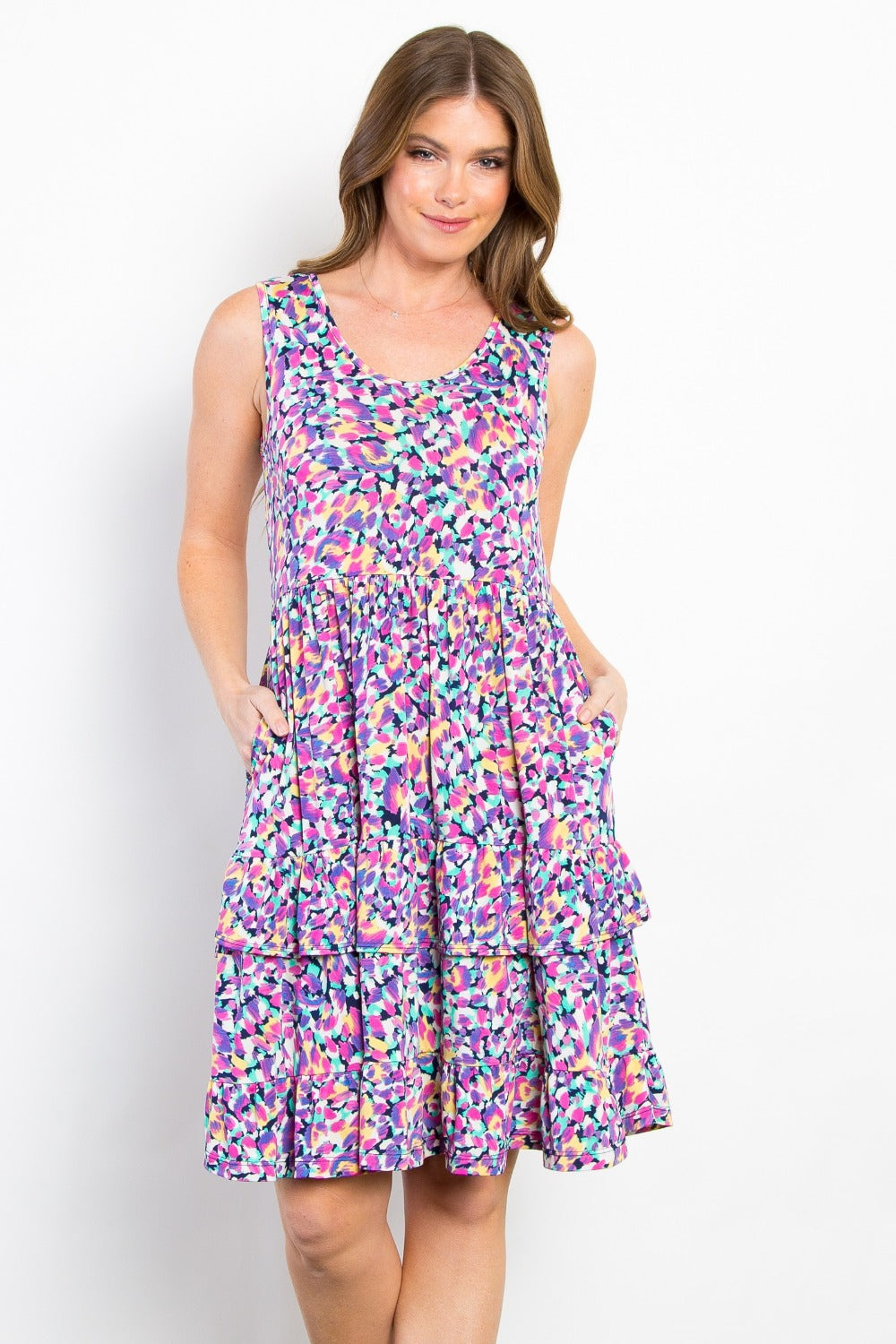 Be Stage Full Size Print Wrinkle Free Ruffled Dress 6973 | Gulf Resellers