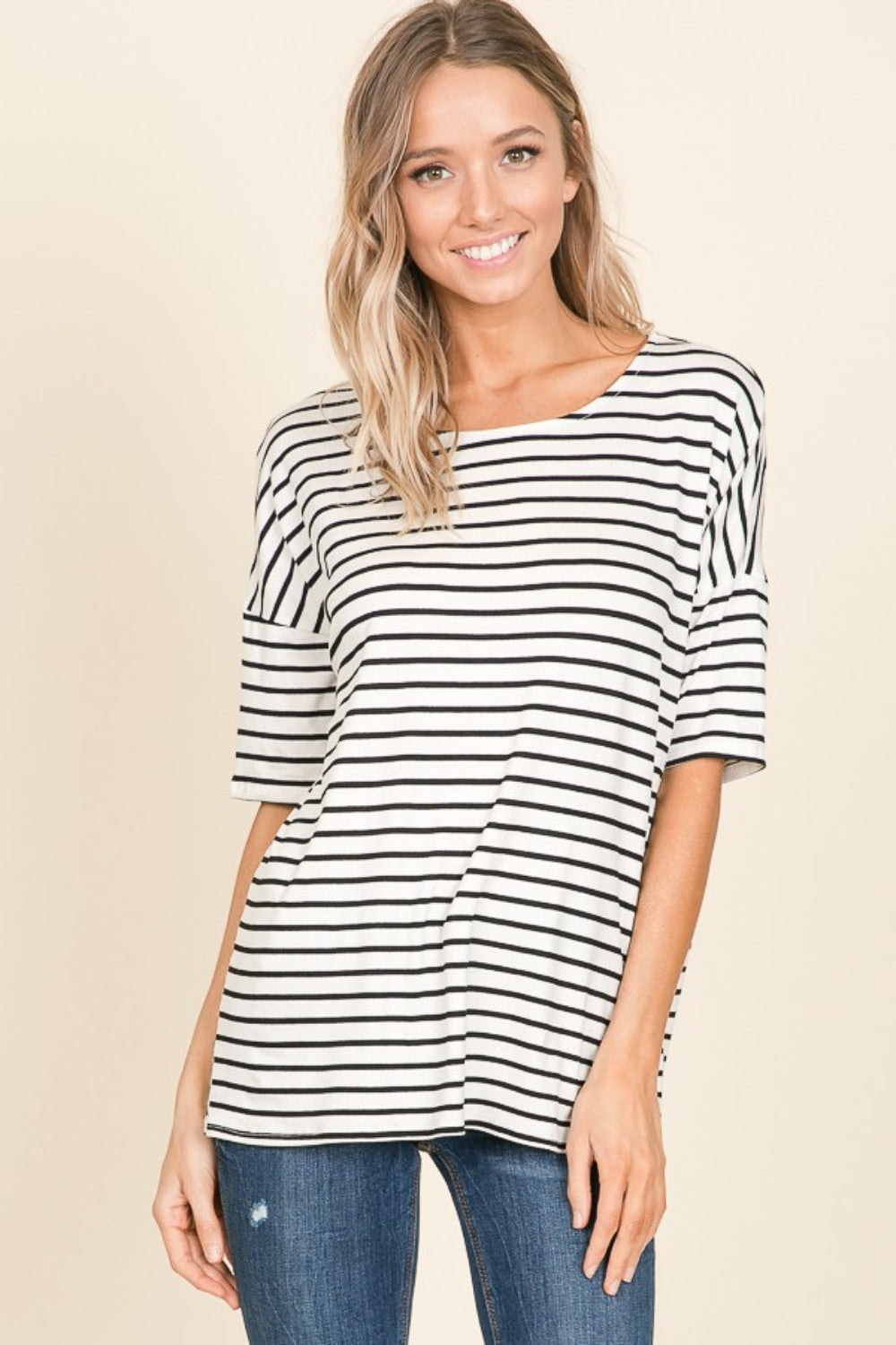 BOMBOM Striped Round Neck T-Shirt 7343 | Gulf Resellers