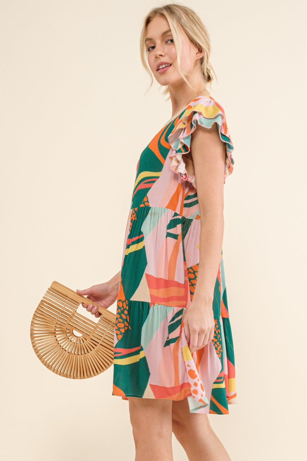 And The Why Printed Double Ruffle Sleeve Dress 5231 | Gulf Resellers