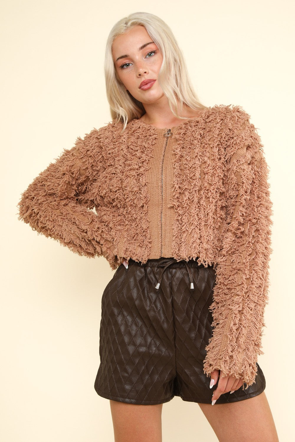 VERY J Shaggy Yarn Knit Zip Up Jacket 13366 | Gulf Resellers