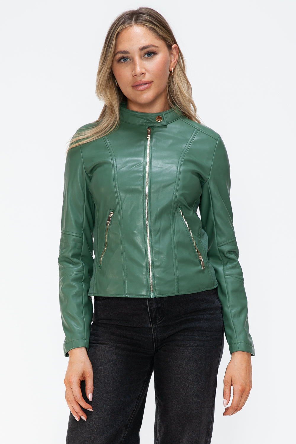 Snobbish Faux Leather Zip Up Drawstring Hooded Jacket 15854 | Gulf Resellers
