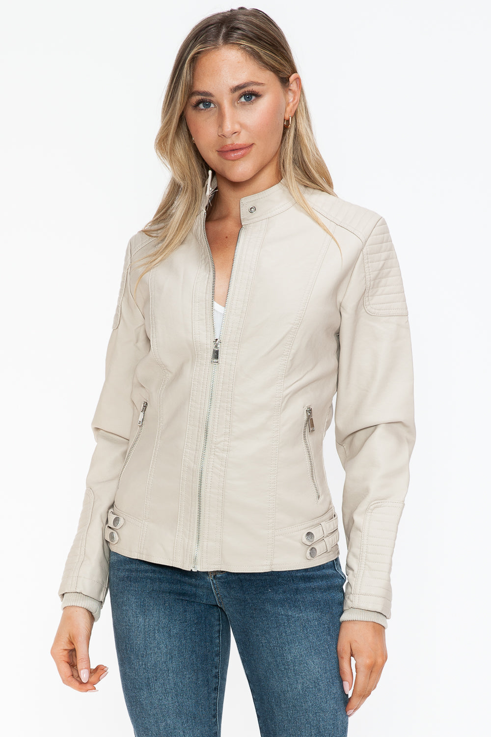 Snobbish Faux Leather Biker Jacket with Side Zip Pockets 15490 | Gulf Resellers