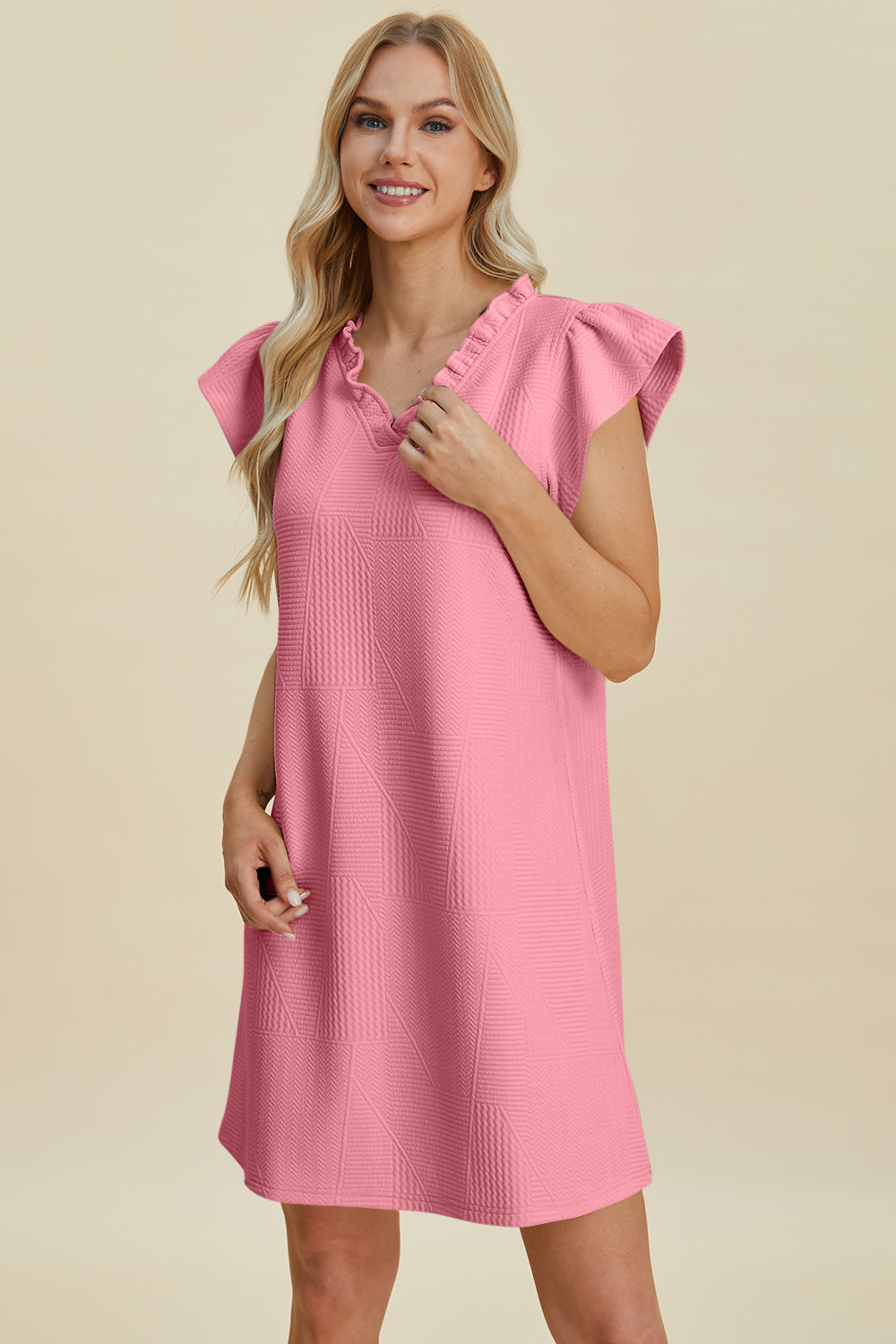 Double Take Full Size Ruffled V-Neck Cap Sleeve Dress 15095 | Gulf Resellers