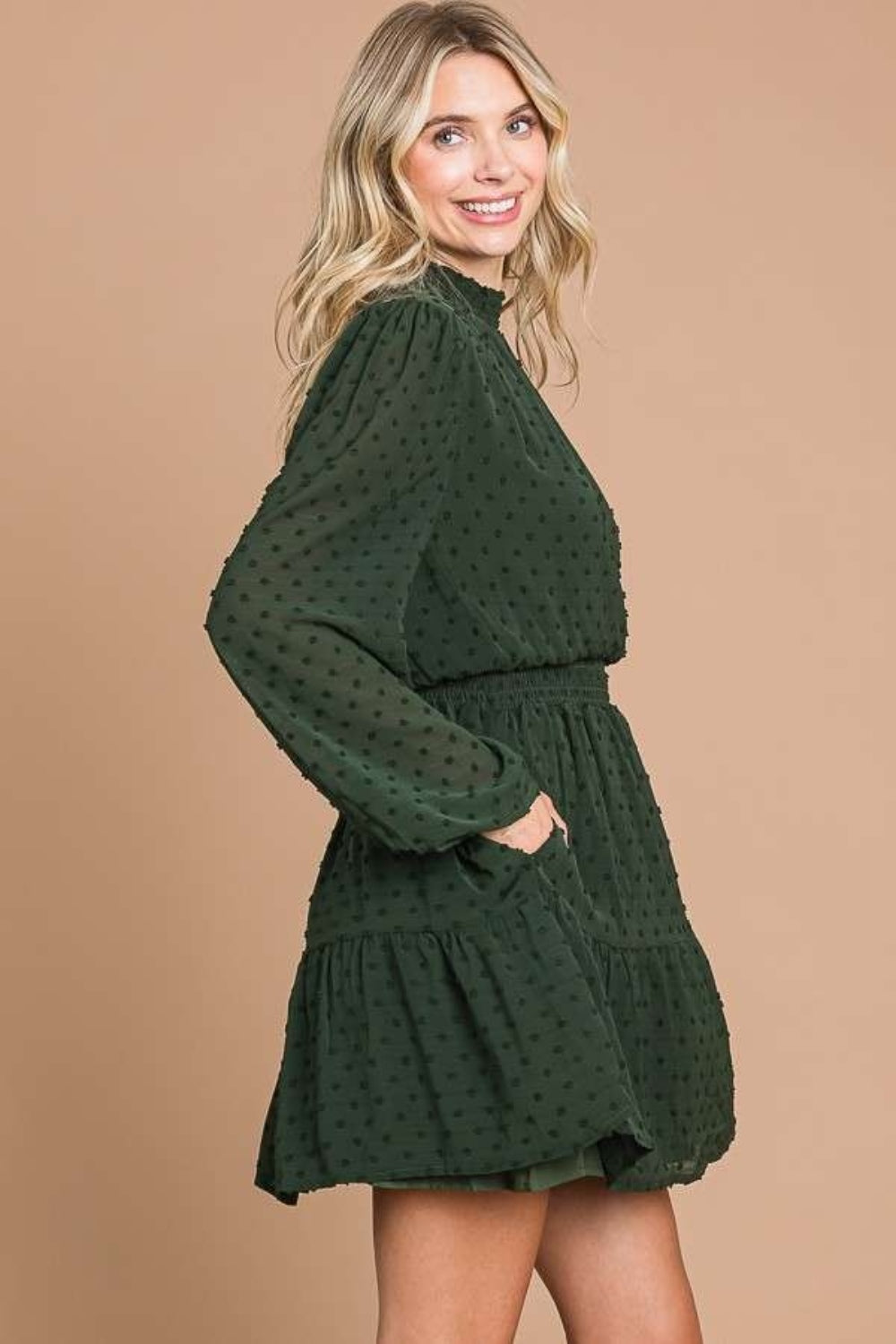 Culture Code Swiss Dot Smock Neck Mini Dress with Pockets 9435 | Gulf Resellers