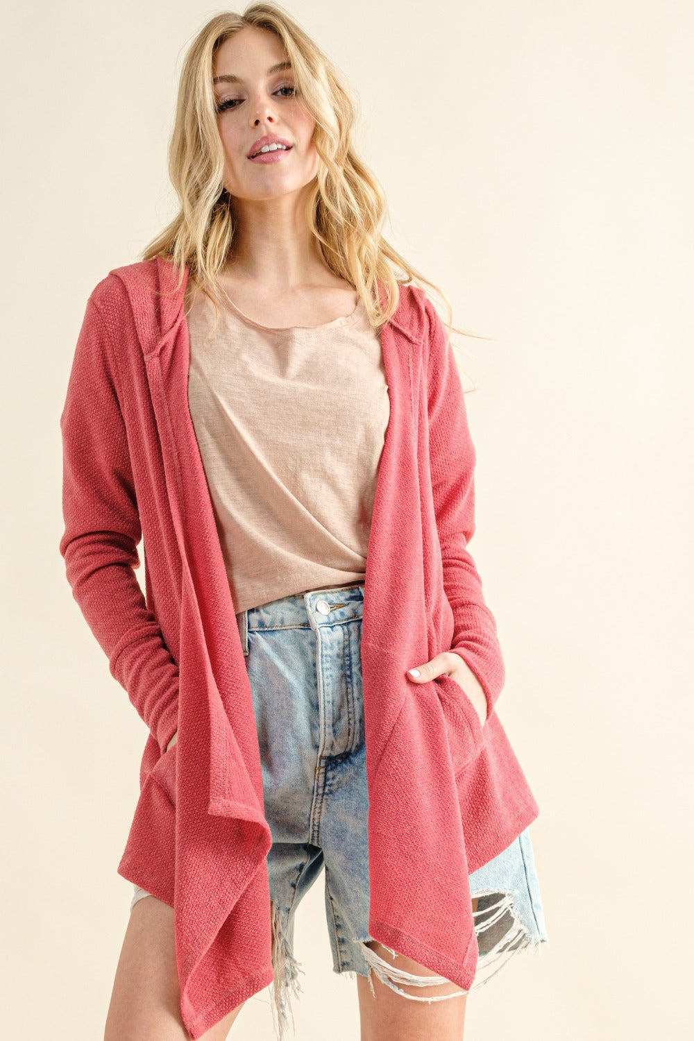 And The Why Full Size Thermal Hooded Open Front Cardigan with Pockets 12616 | Gulf Resellers