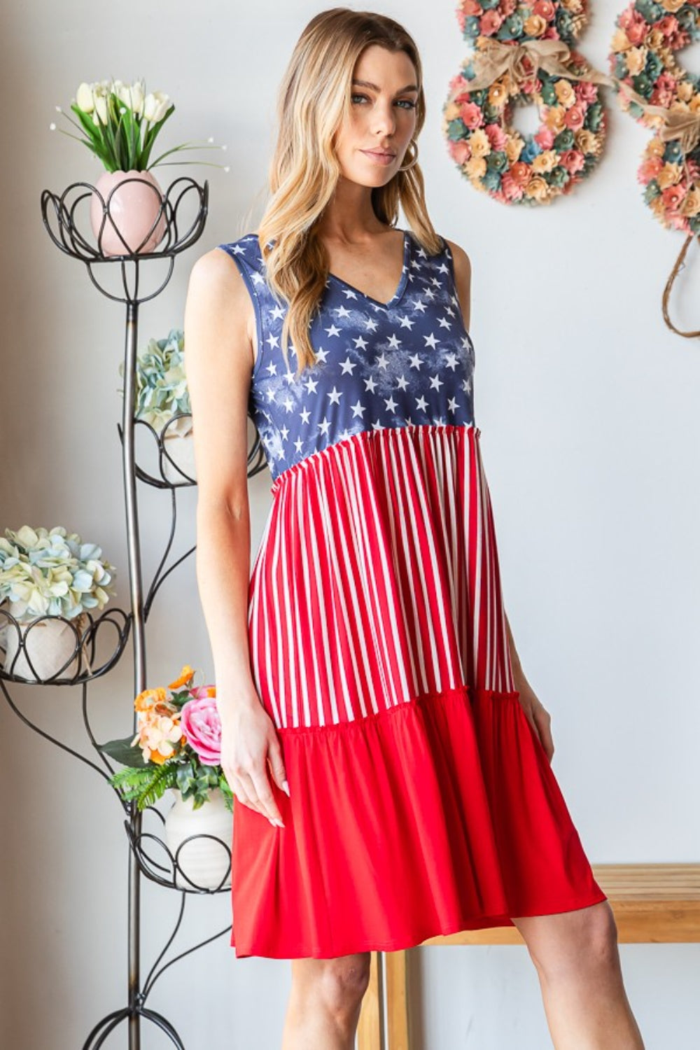 Heimish Full Size US Flag Theme Contrast Tank Dress 5408 | Gulf Resellers