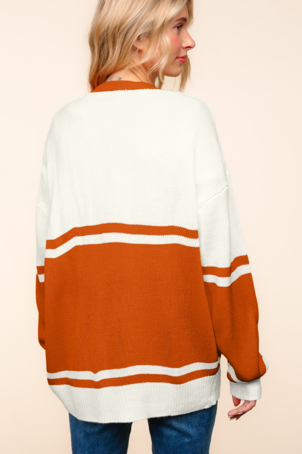 Haptics Full Size V Neck Button Down Letter Patch Cardigan 9981 | Gulf Resellers