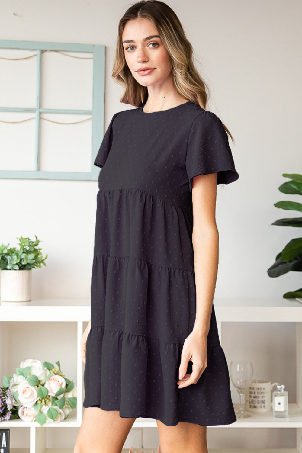 Heimish Swiss Dot Short Sleeve Tiered Dress 6347 | Gulf Resellers