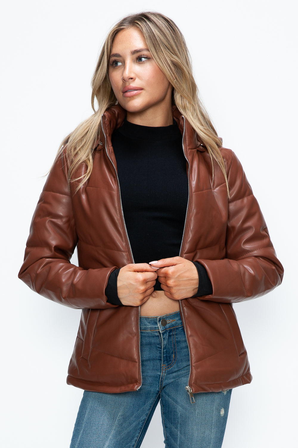 How Dare U Pocketed Zip Up Puffer Jacket with Removable Hood 16121 | Gulf Resellers
