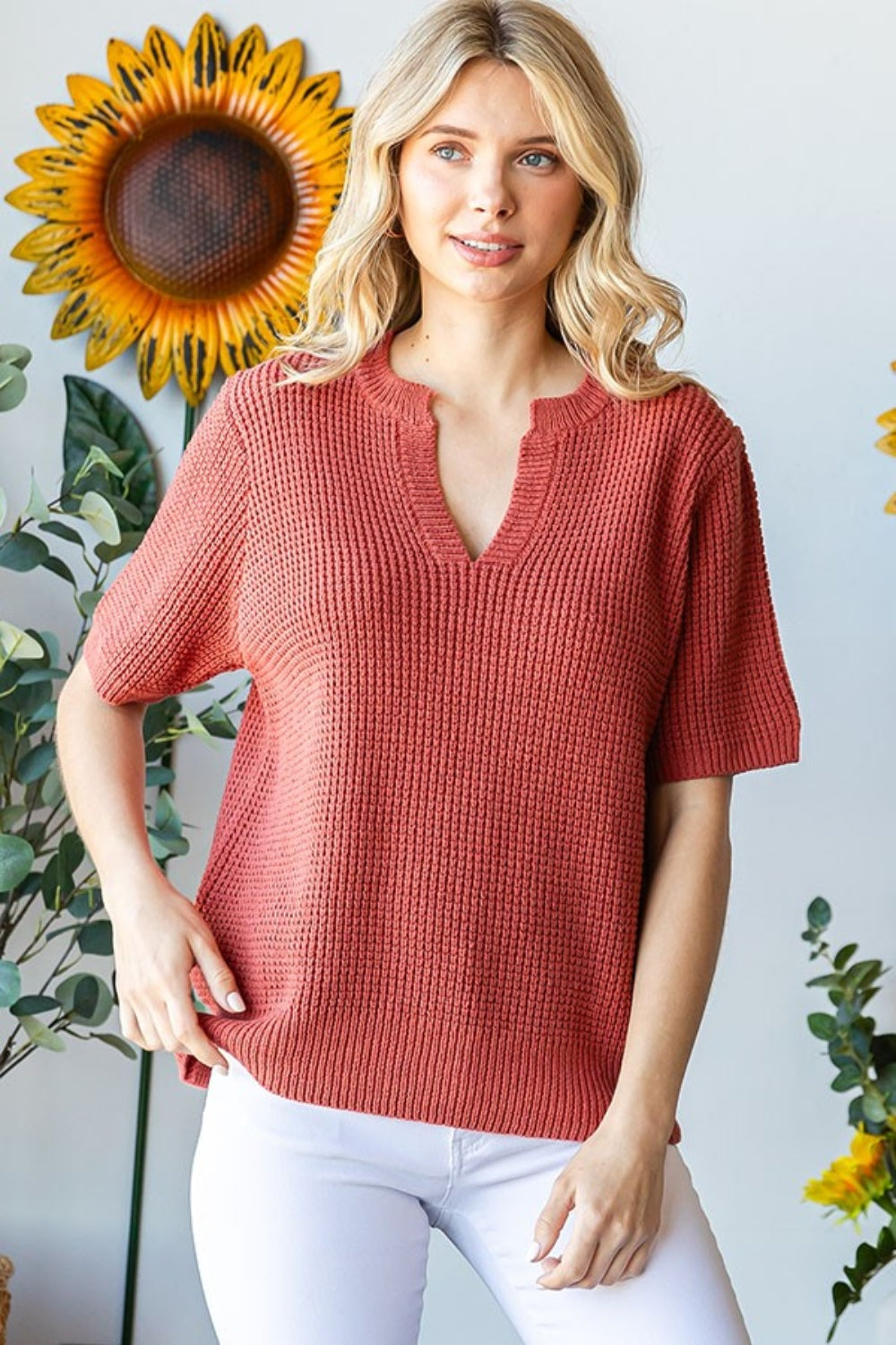 First Love Notched Short Sleeve Knit Top 8376 | Gulf Resellers