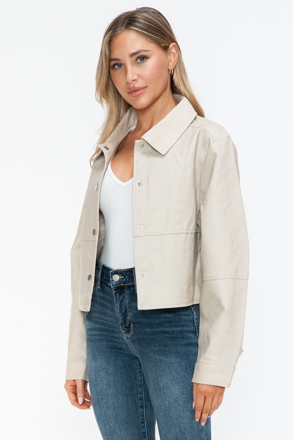 Snobbish Snap Down Long Sleeve PU Leather Jacket 16031 | Gulf Resellers