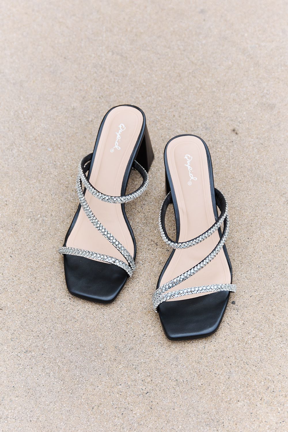 Qupid Level Up Rhinestone Strap Heels | Gulf Resellers