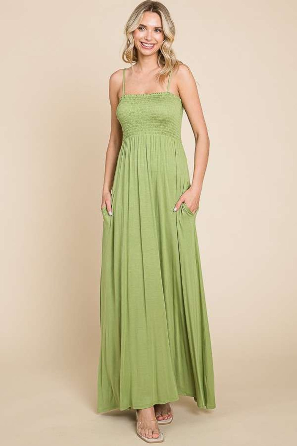 Culture Code Full Size Smocked Cami Maxi Dress with Pockets 7427 | Gulf Resellers