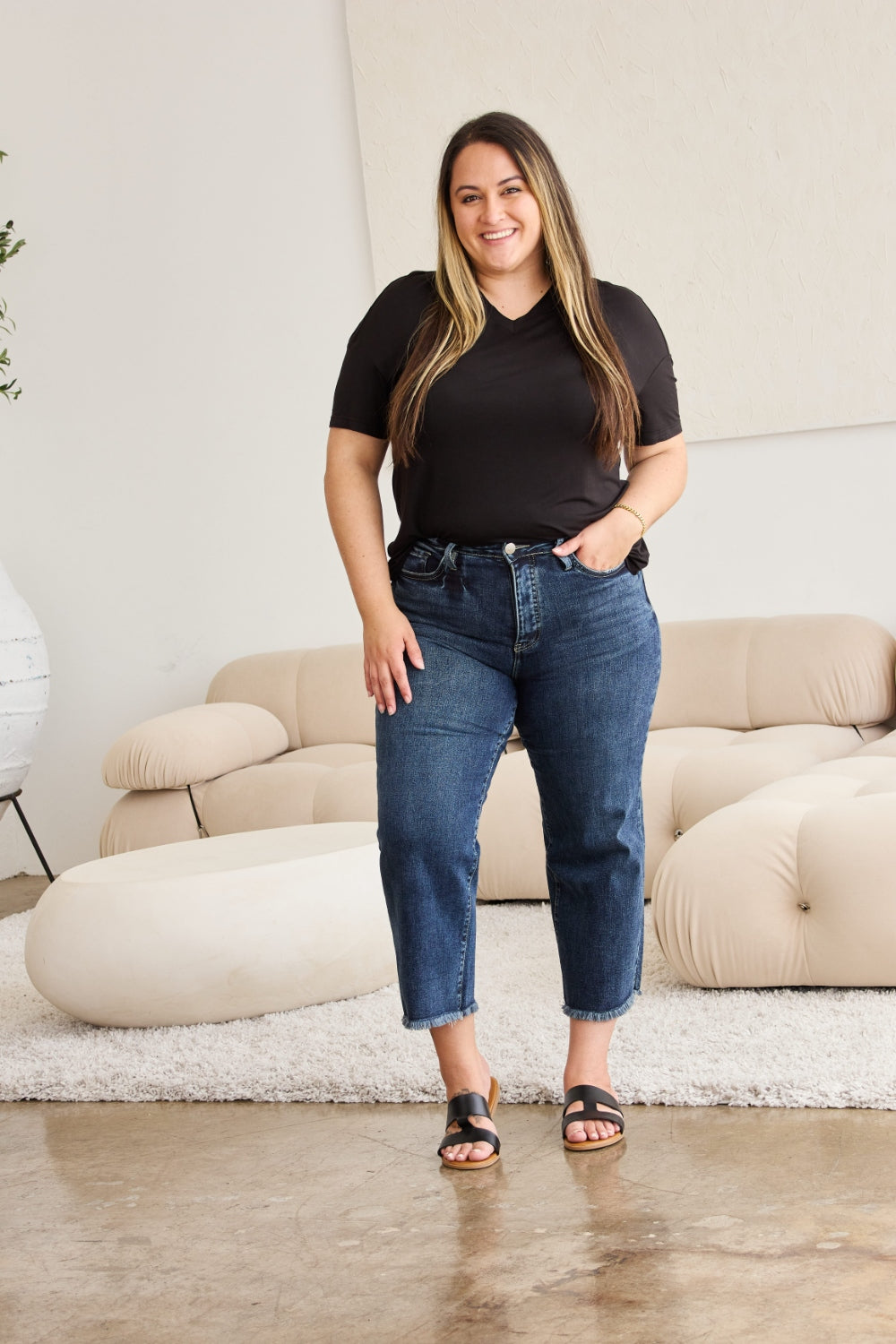 RFM Full Size Tummy Control High Waist Raw Hem Jeans 5000 | Gulf Resellers