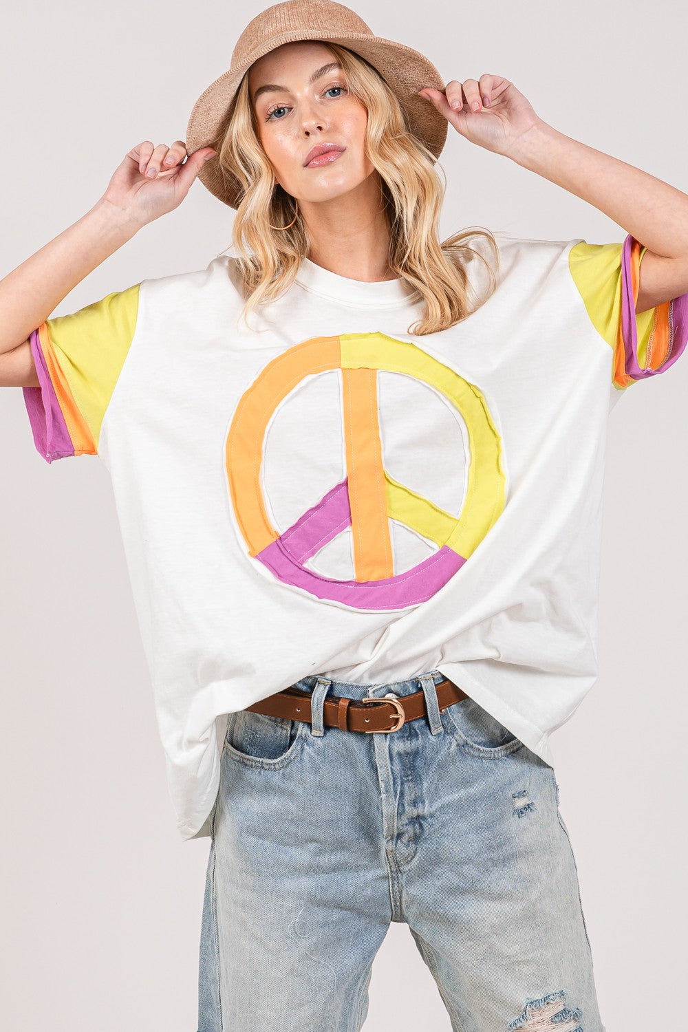 SAGE + FIG Color Block Peace Applique T-Shirt 5595 | Gulf Resellers