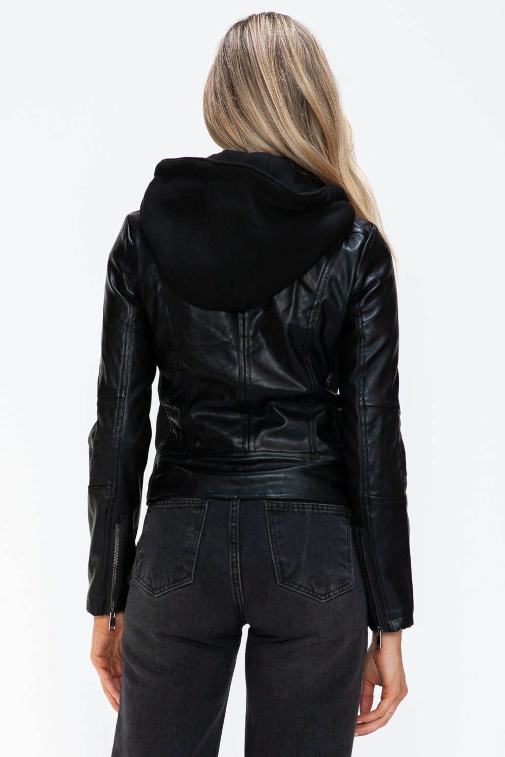 Snobbish Faux Leather Zip Up Drawstring Hooded Jacket 15912 | Gulf Resellers