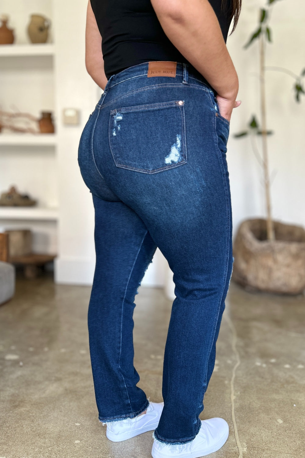 Judy Blue Full Size High Waist Rigid Magic Heavy Destroy Straight Jeans 8545 | Gulf Resellers