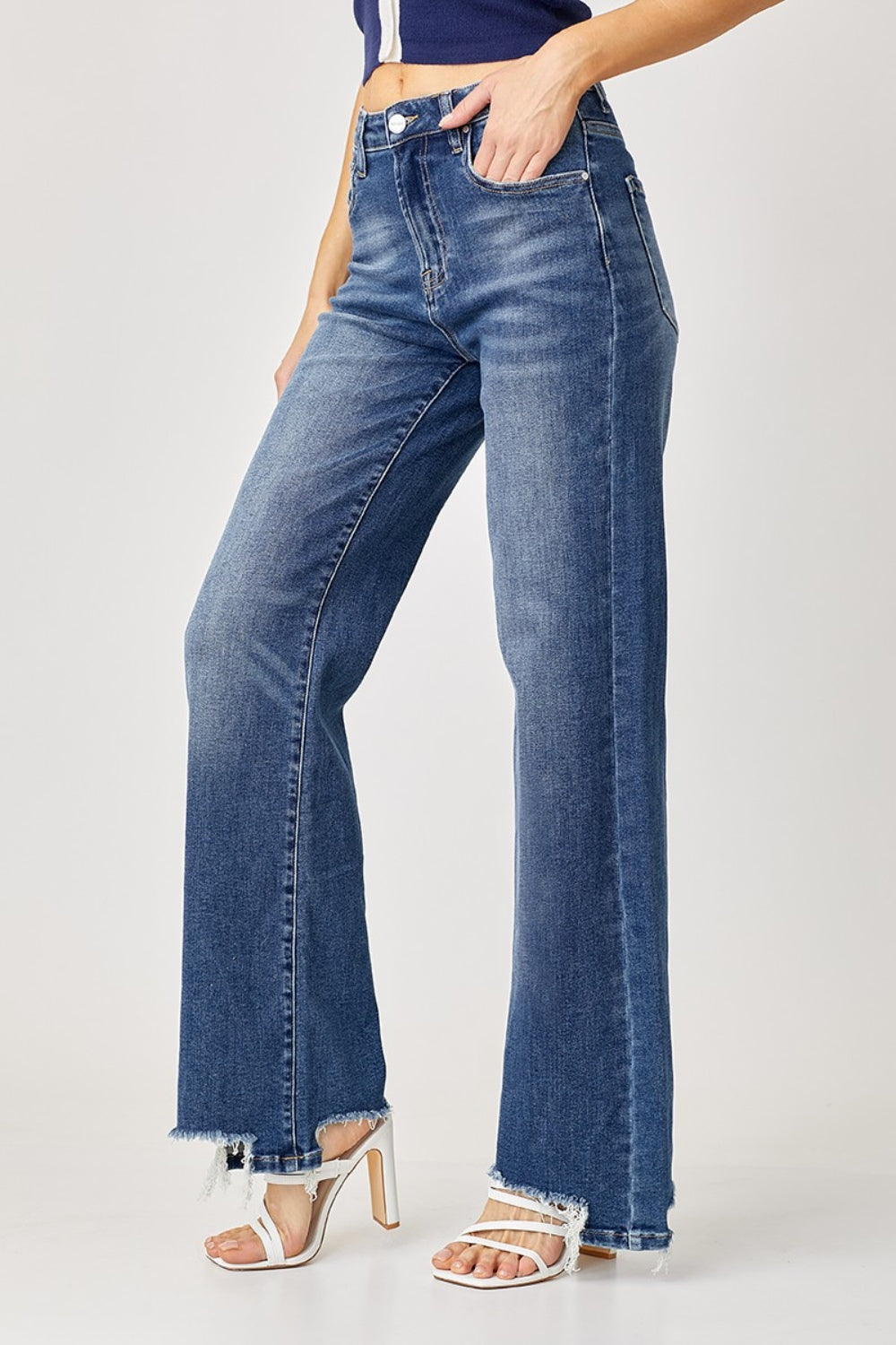 Risen Full Size High Rise Frayed Hem Wide Leg Jeans 10840 | Gulf Resellers