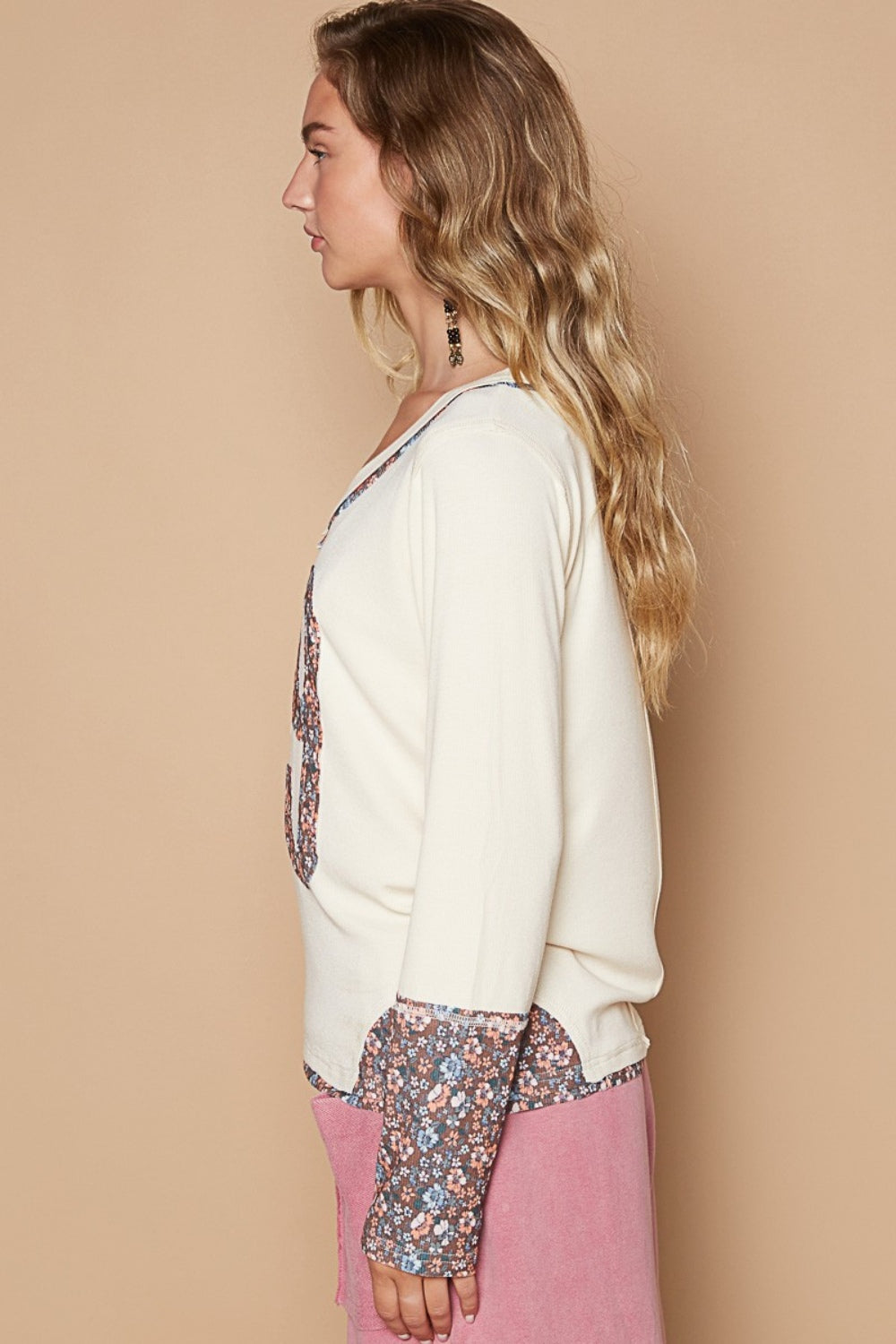 POL V-Neck Long Sleeve Floral Number Patch T-Shirt 19846 | Gulf Resellers