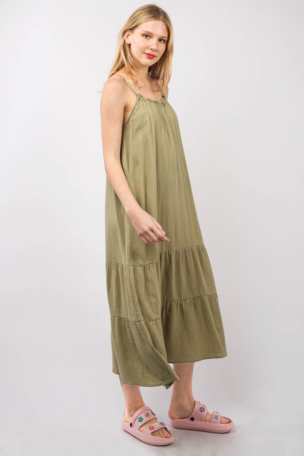VERY J Ruffled A-Line Midi Cami Dress 6851 | Gulf Resellers