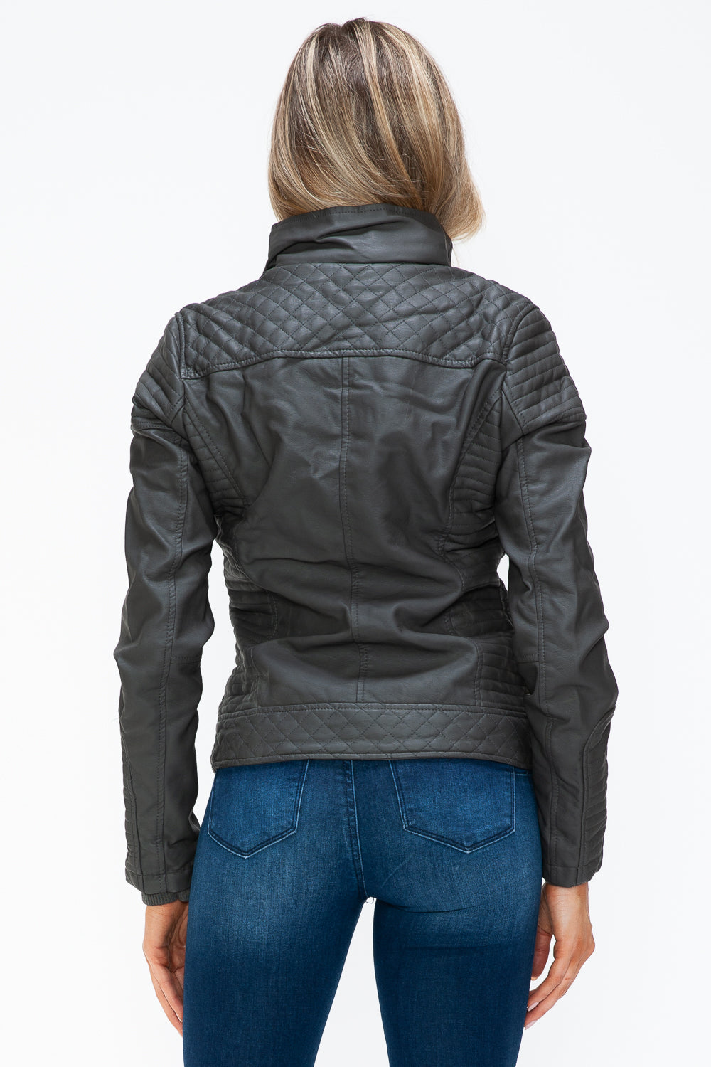 YMI Faux Layered Double-Zipper Jacket with Fuzzy Hood 15392 | Gulf Resellers