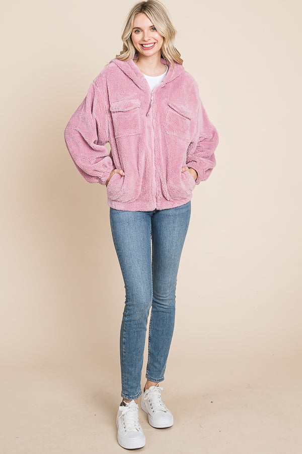 Culture Code Faux Fur Zip Up Hooded Jacket with Side Pockets 15523 | Gulf Resellers