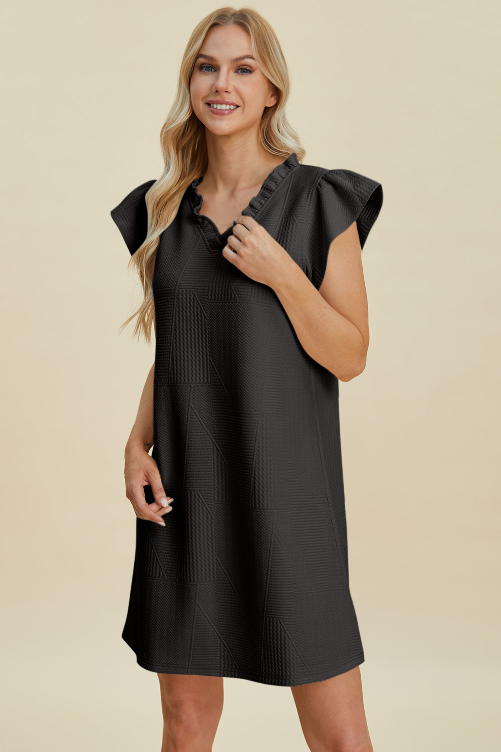 Double Take Full Size Ruffled V-Neck Cap Sleeve Dress 15081 | Gulf Resellers