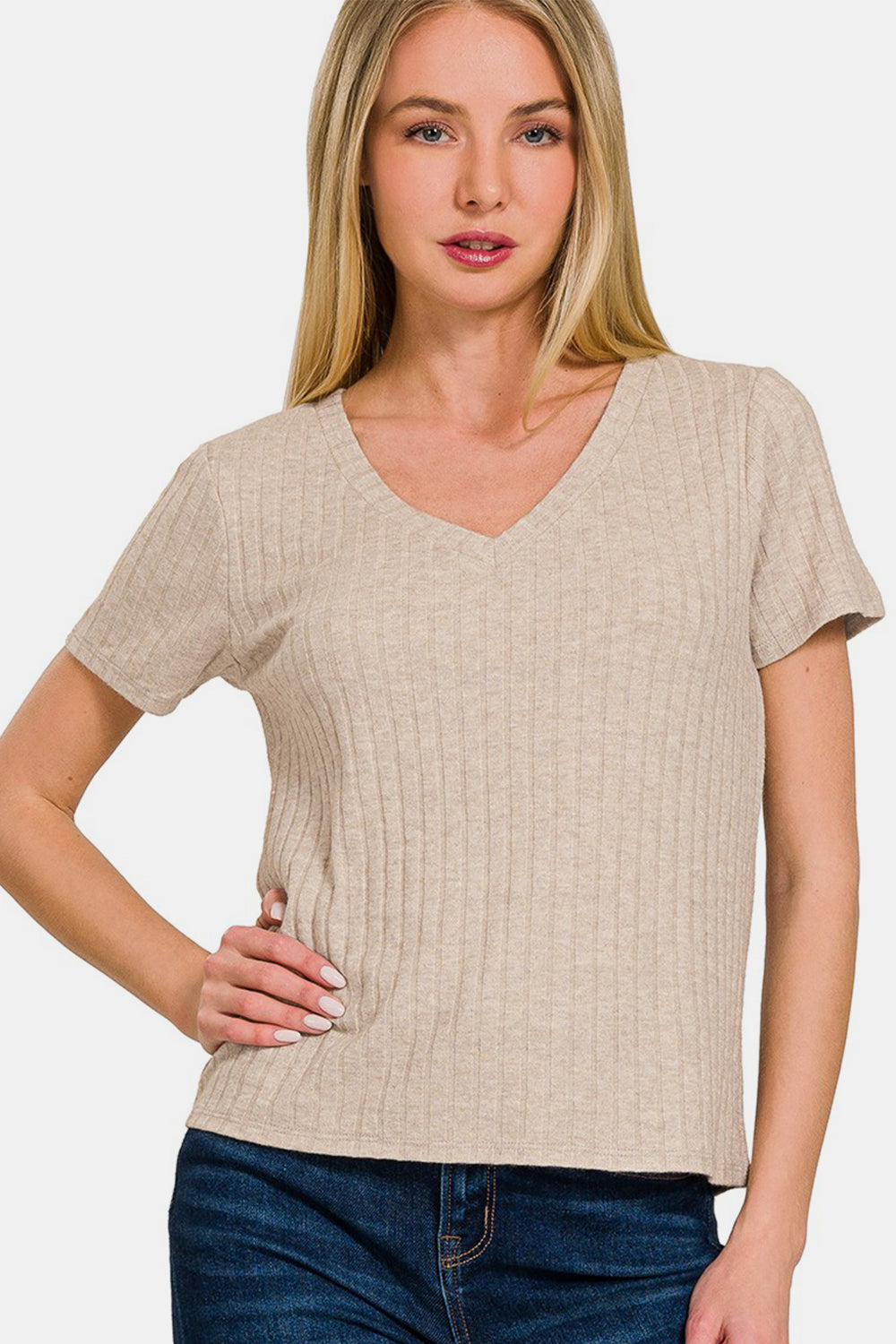 Zenana Ribbed Short Sleeve T-Shirt 7688 | Gulf Resellers