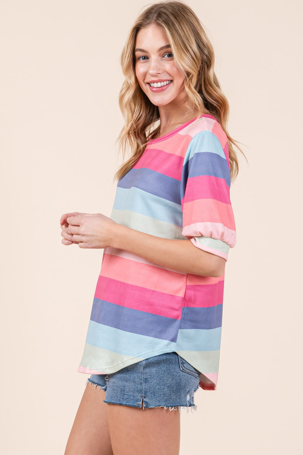 BOMBOM Striped Round Neck Half Sleeve T-Shirt 6956 | Gulf Resellers