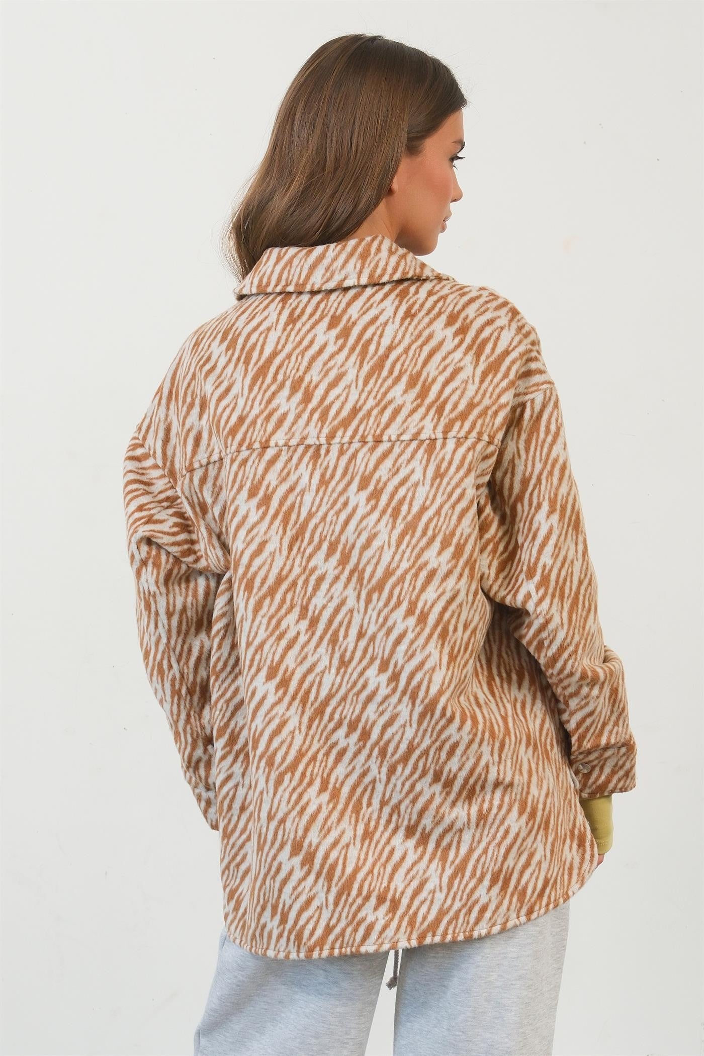 HYFVE Zebra Print Snap Down Long Sleeve Shacket 12832 | Gulf Resellers
