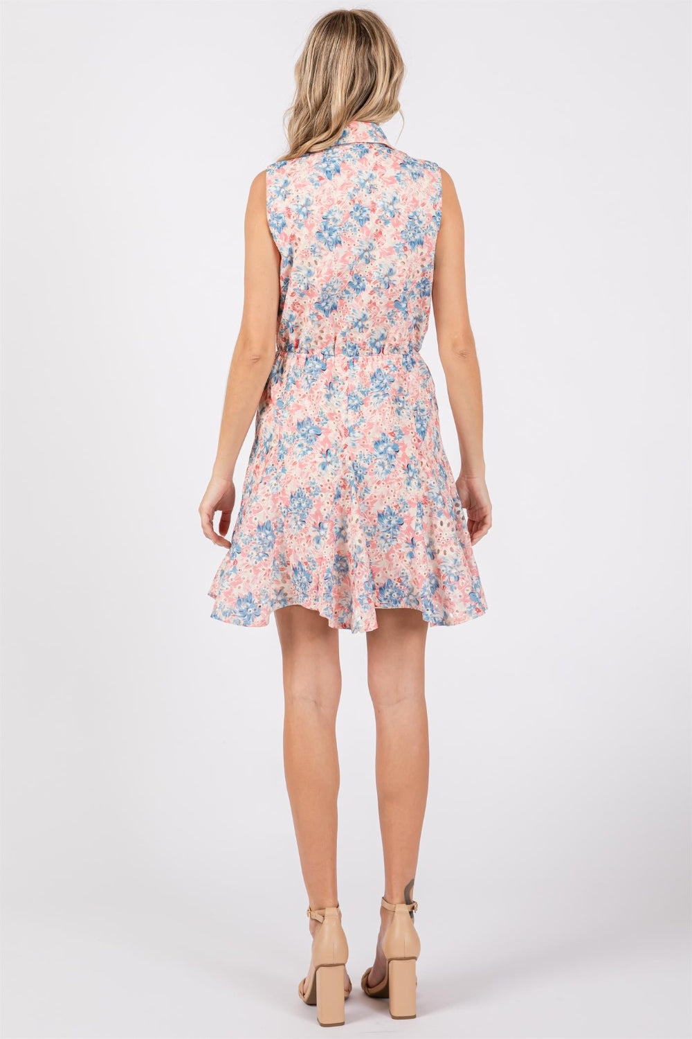 GeeGee Full Size Floral Eyelet Sleeveless Mini Dress 5197 | Gulf Resellers