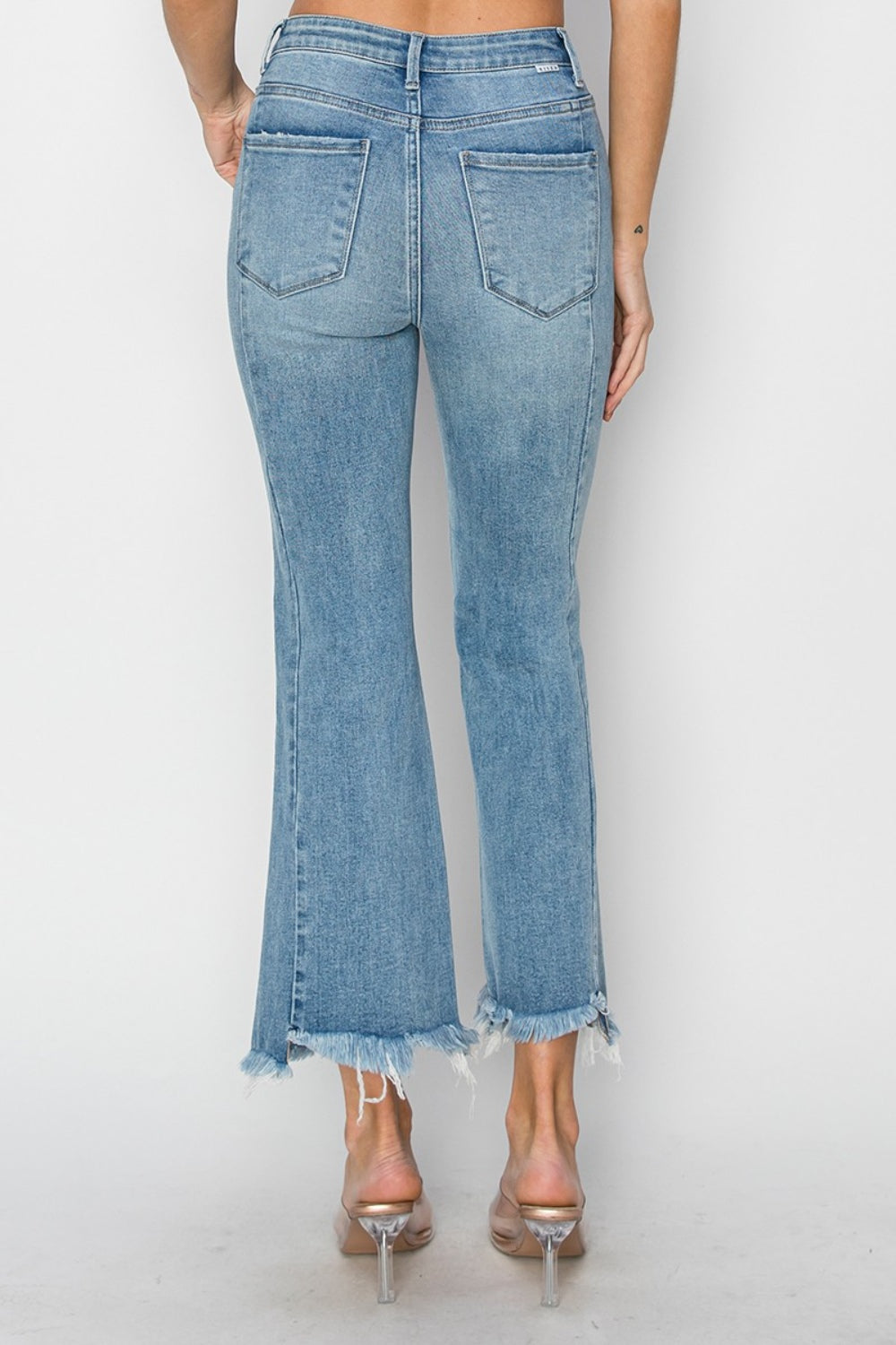RISEN Full Size High Rise Frayed Hem Flare Jeans 5952 | Gulf Resellers