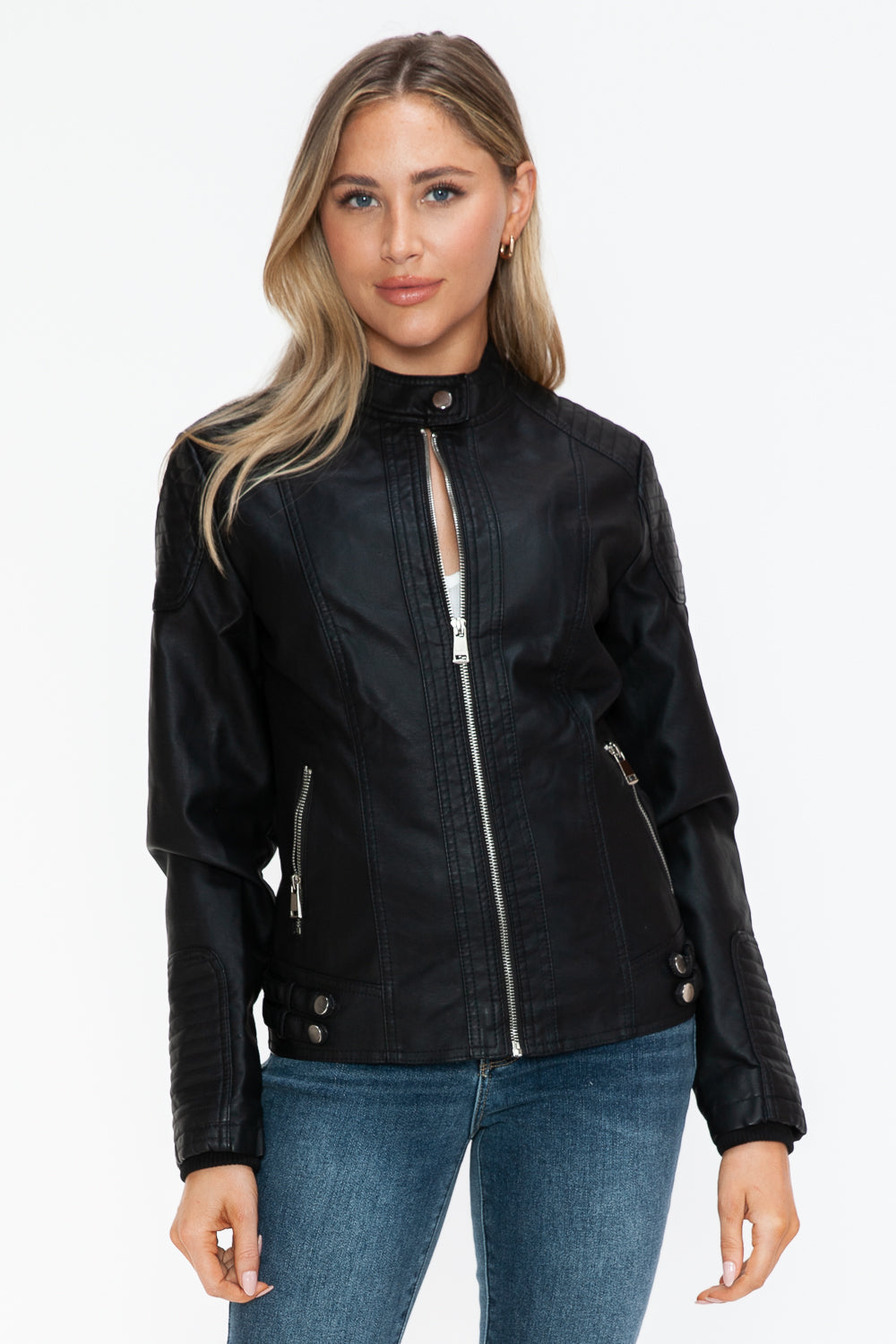 Snobbish Faux Leather Biker Jacket with Side Zip Pockets 15510 | Gulf Resellers