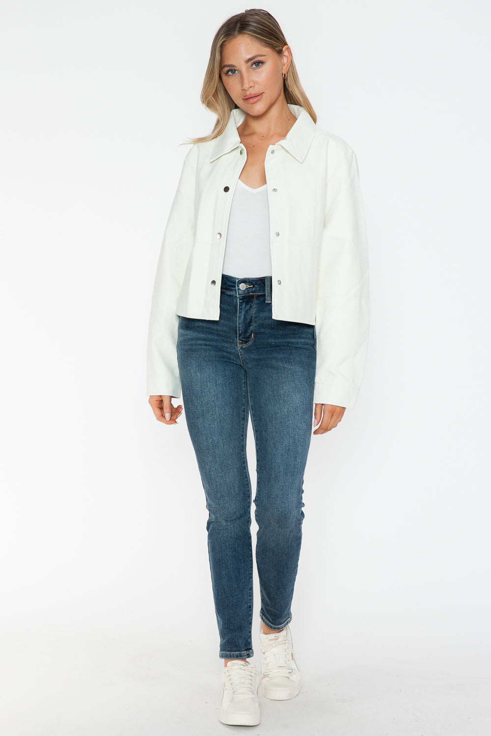 Snobbish Snap Down Long Sleeve PU Leather Jacket 15281 | Gulf Resellers
