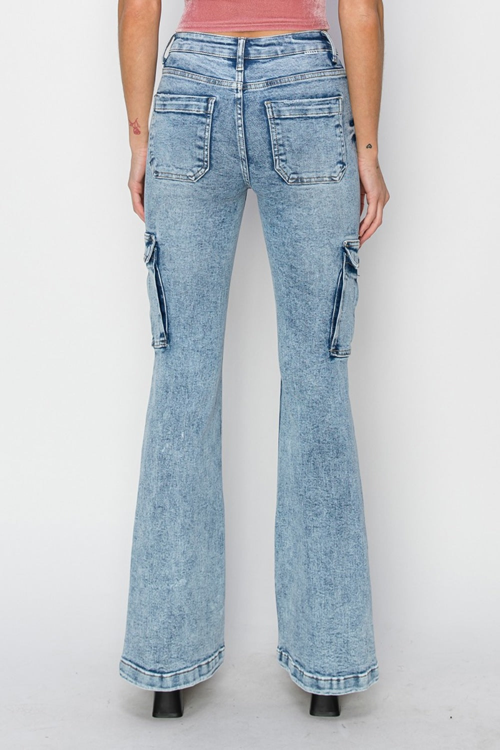 RISEN Full Size High Rise Cargo Flare Jeans 11081 | Gulf Resellers