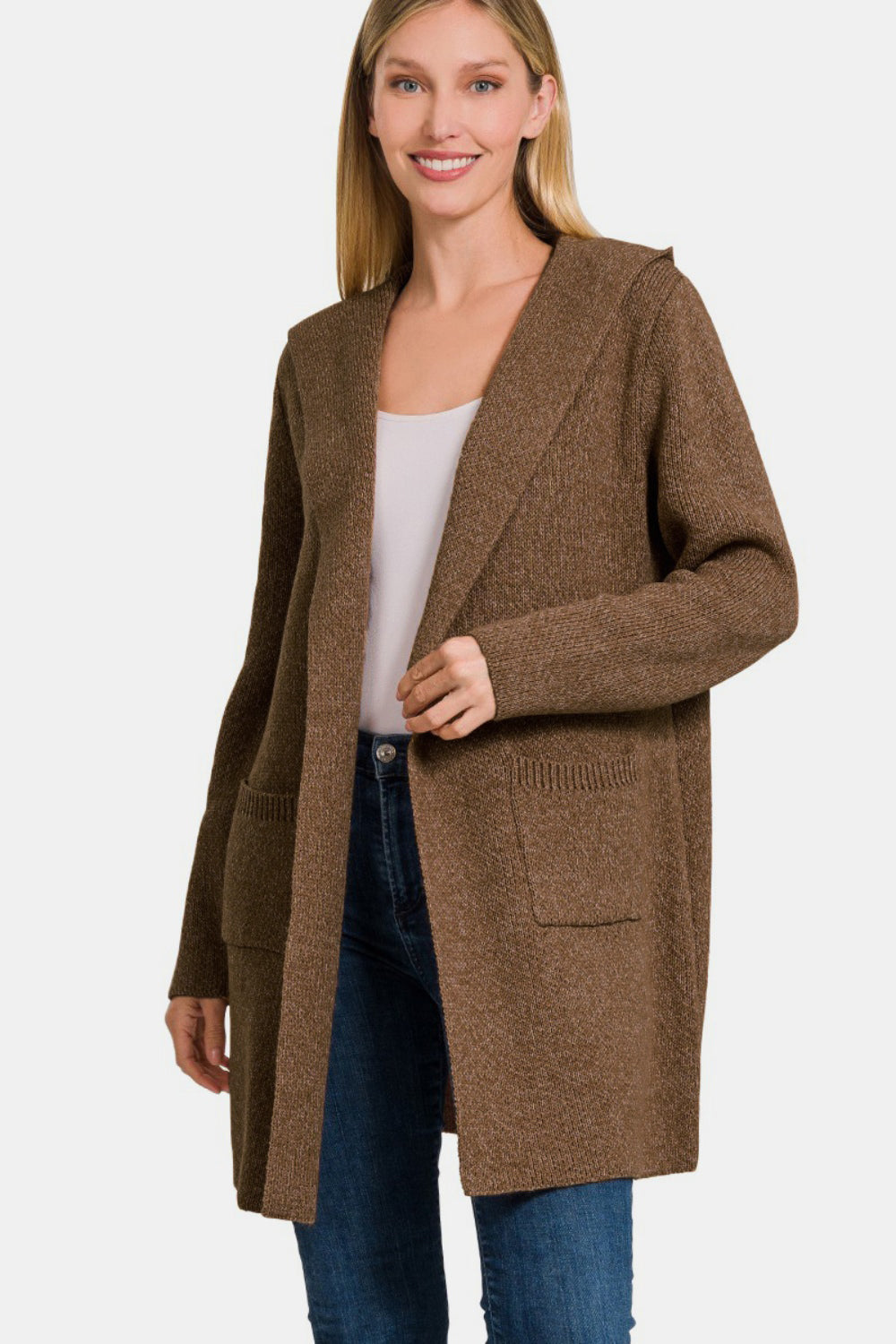 Zenana Hooded Open Front Sweater Cardigan 10356 | Gulf Resellers