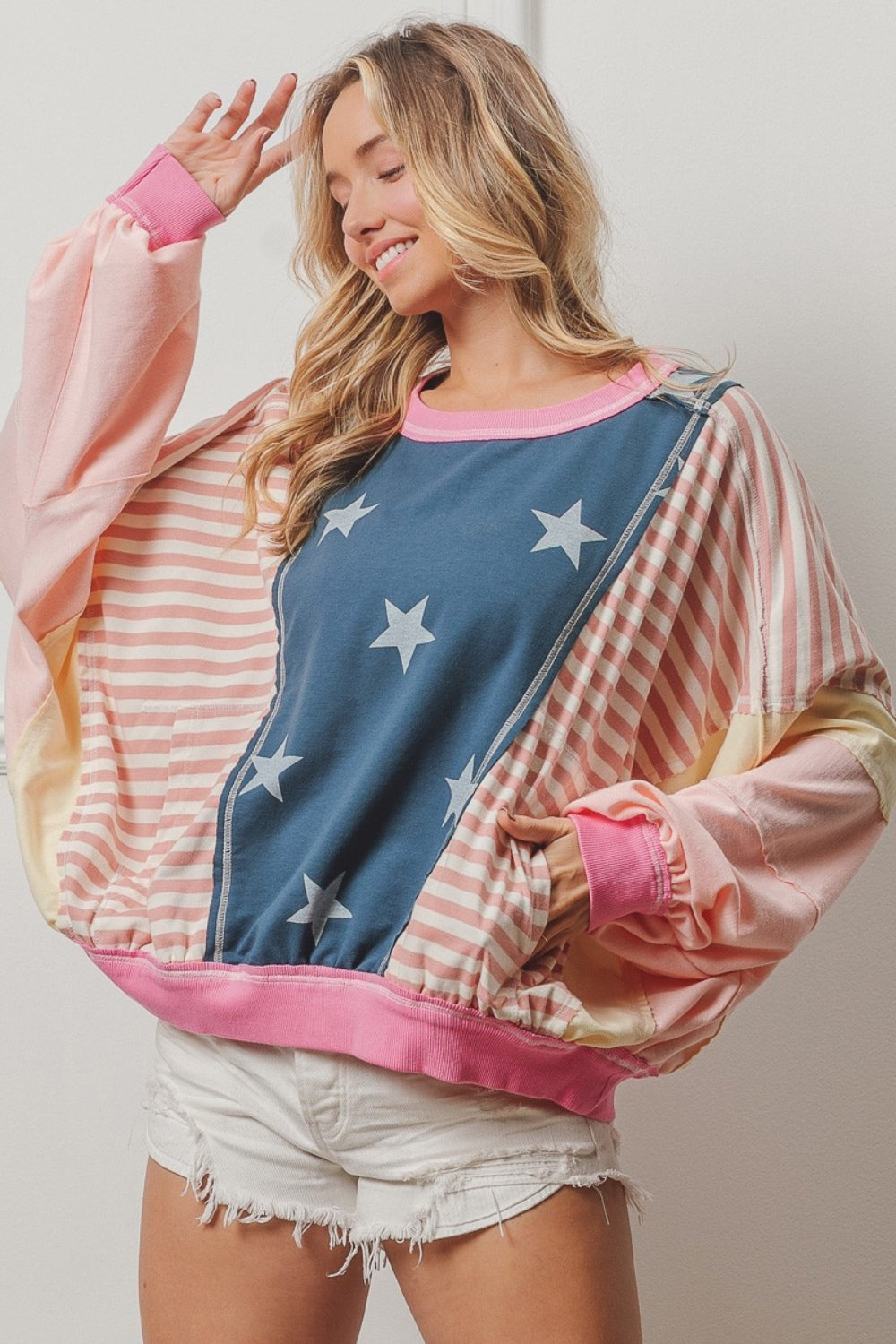 BiBi Stars and Stripes Round Neck Long Sleeve Top 6844 | Gulf Resellers