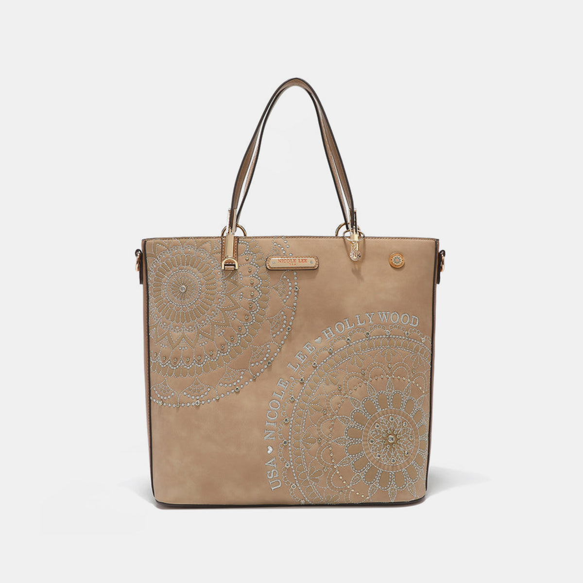 Nicole Lee USA Metallic Stitching Embroidery Inlaid Rhinestone Tote Bag 5695 | Gulf Resellers