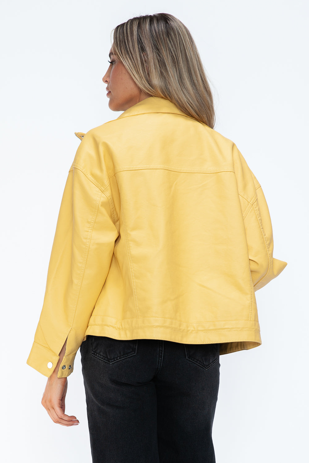 How Dare U Drawstring Hem PU Leather Zip Up Jacket 15677 | Gulf Resellers