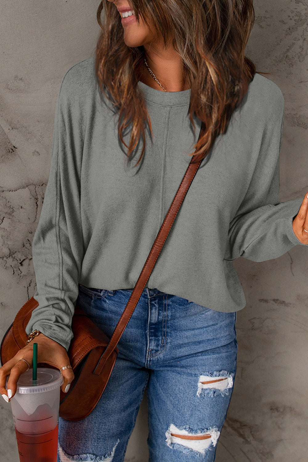 Double Take Full Size Round Neck Long Sleeve T-Shirt | Gulf Resellers
