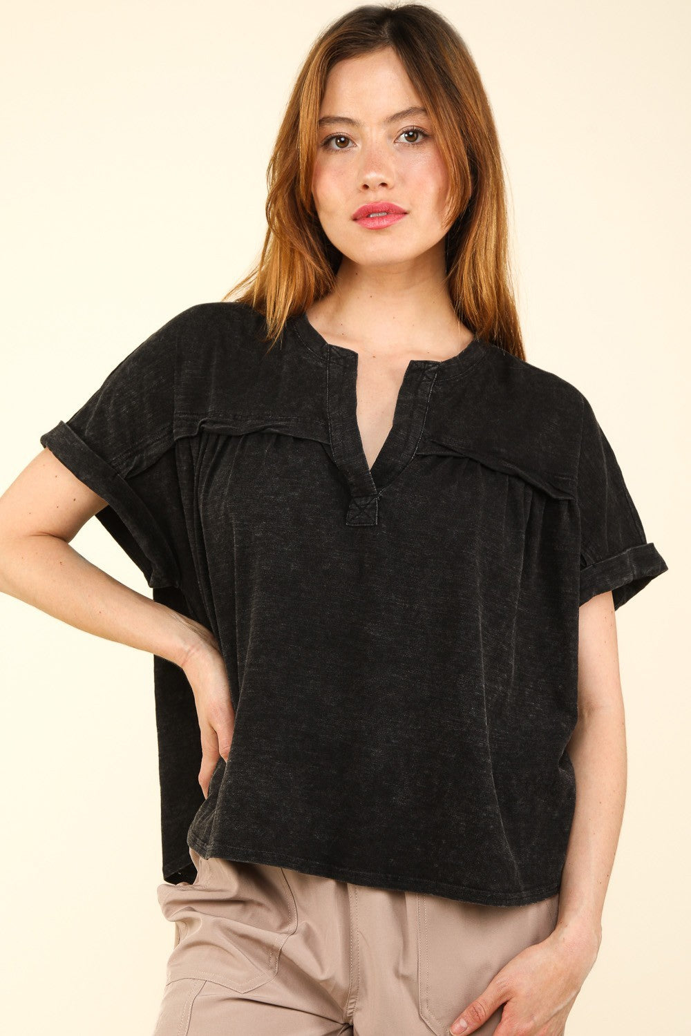 VERY J Nochted Short Sleeve Washed T-Shirt 7210 | Gulf Resellers